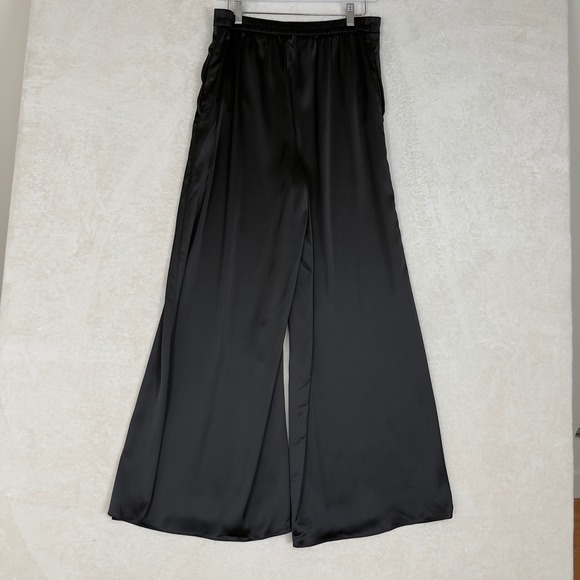 Caroline Constas NWT Black Wide Leg Palazzo Pants Size M Satin Minimalist - Picture 3 of 11